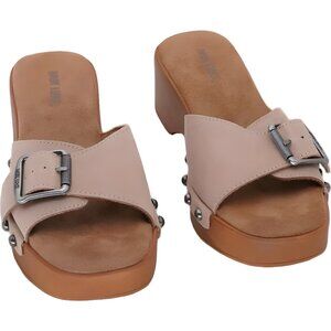 Muk Luks Cora Blush Nubuck Block Heel Slide Sandals with Buckle US 7